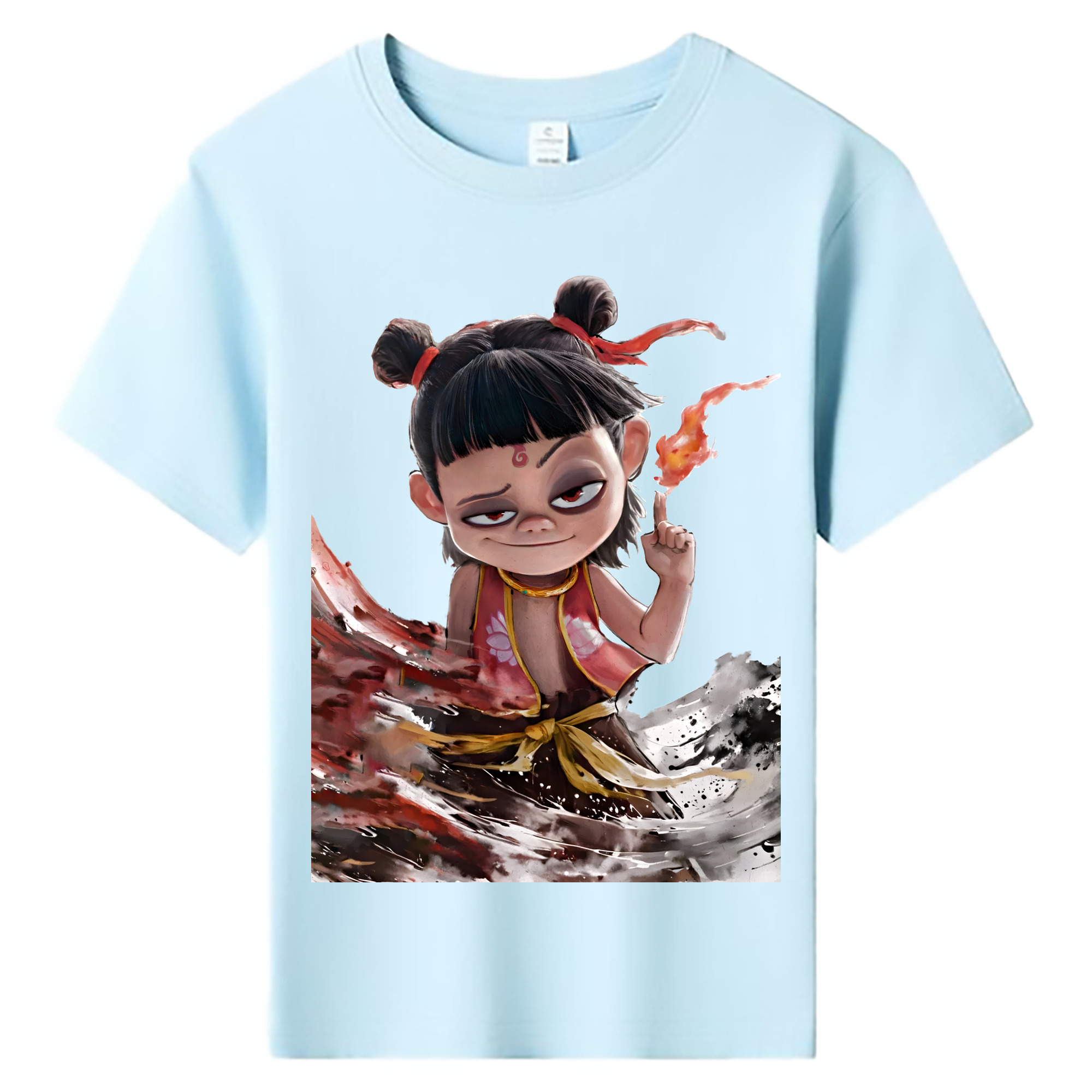 （画像用） Ne Zha 2 ナタ 魔童の大暴れ 綿100％キッズTシャツ（フロントプリント）